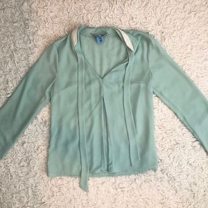 Forever 21 Seafoam Blue w/ Cream Trim Top Size XS